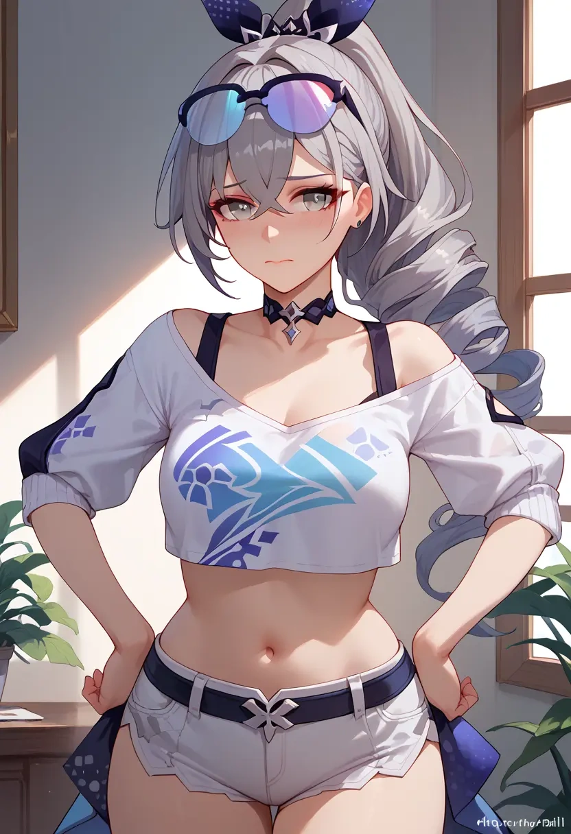 star rail,silver wolf,crop top,athletic shorts  - 